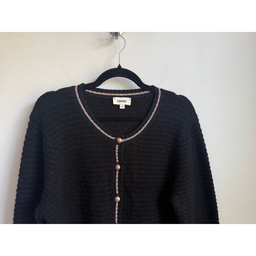 L'Agence Archer Metallic Tipped Long Sleeve Knit Cardigan Sweater Black Womens L - Picture 5 of 10